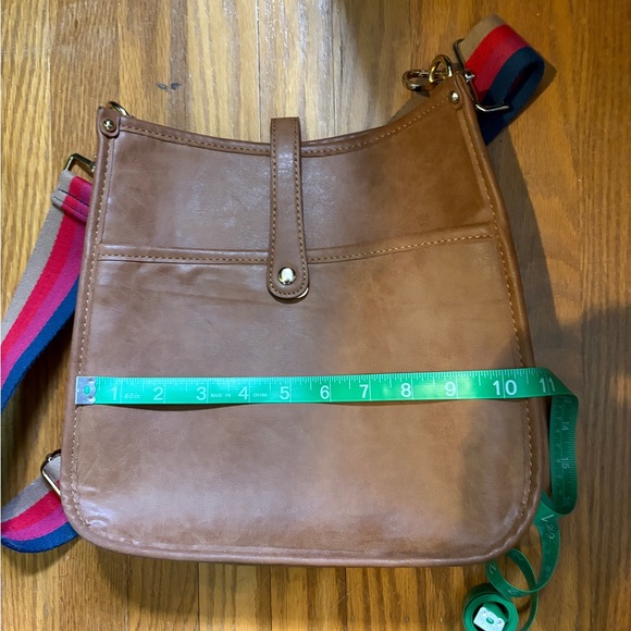 Brown Crossbody Bag with Striped Adjustable Strap - Picture 4 of 10